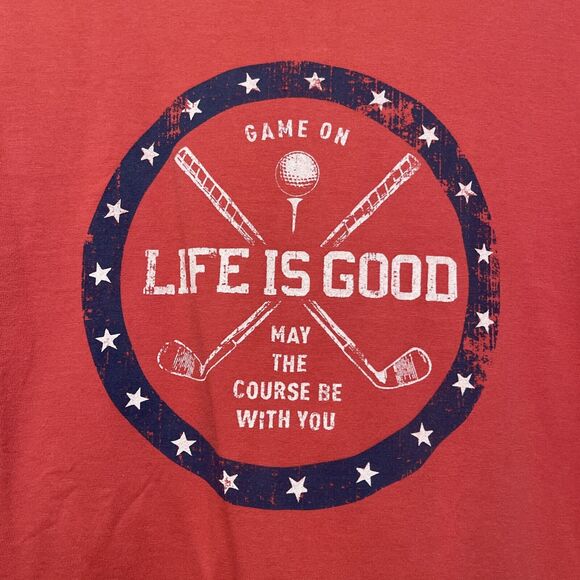 Life is Good T-Shirt Mens M Red Short Sleeve May The Course Be With You Crusher - Picture 1 of 9
